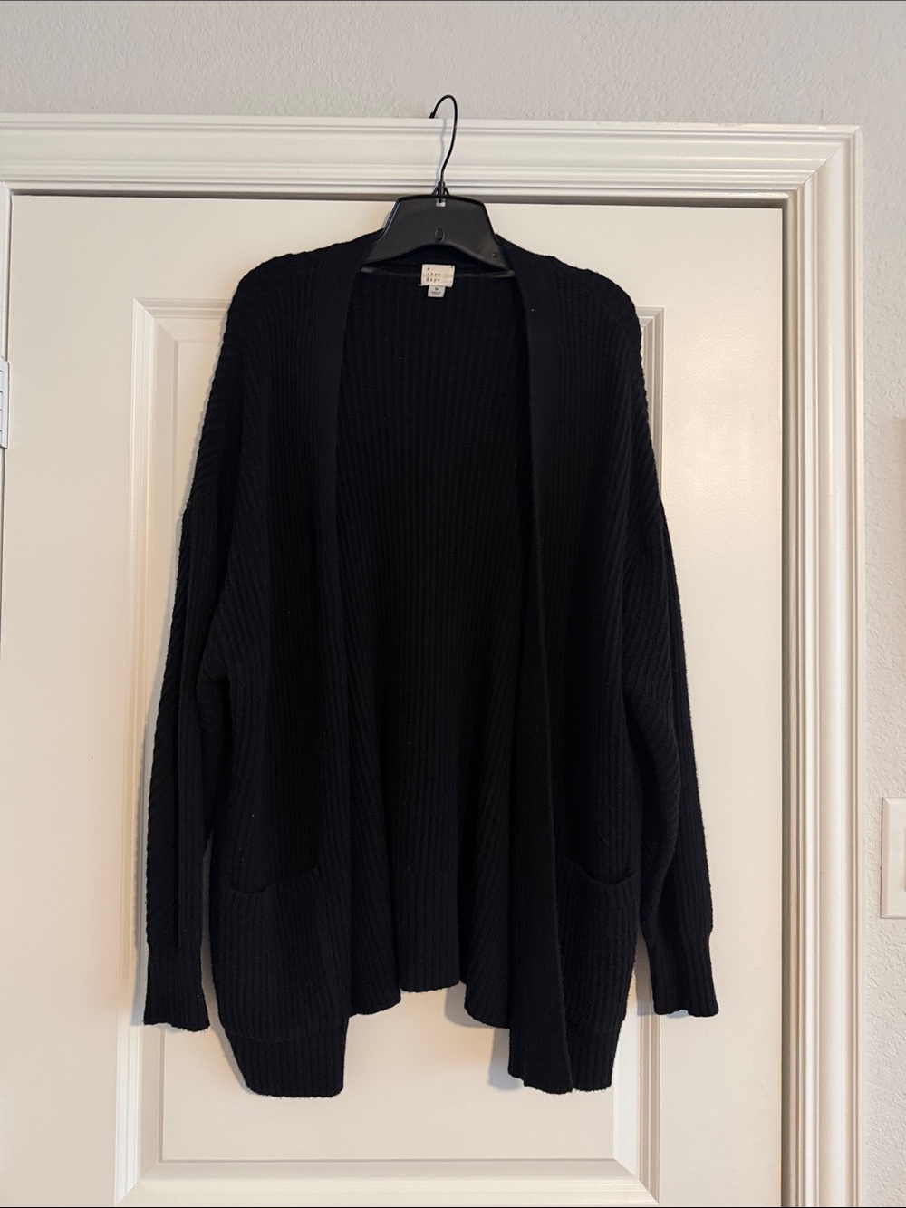 A New Day Black Ribbed Open-Front Cardigan Size Medium